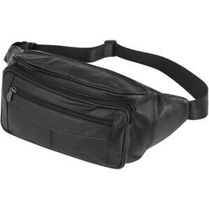 Genuine Leather Fanny Pack/Waist Bag/Organizer with Adjustable Belt- BLACK